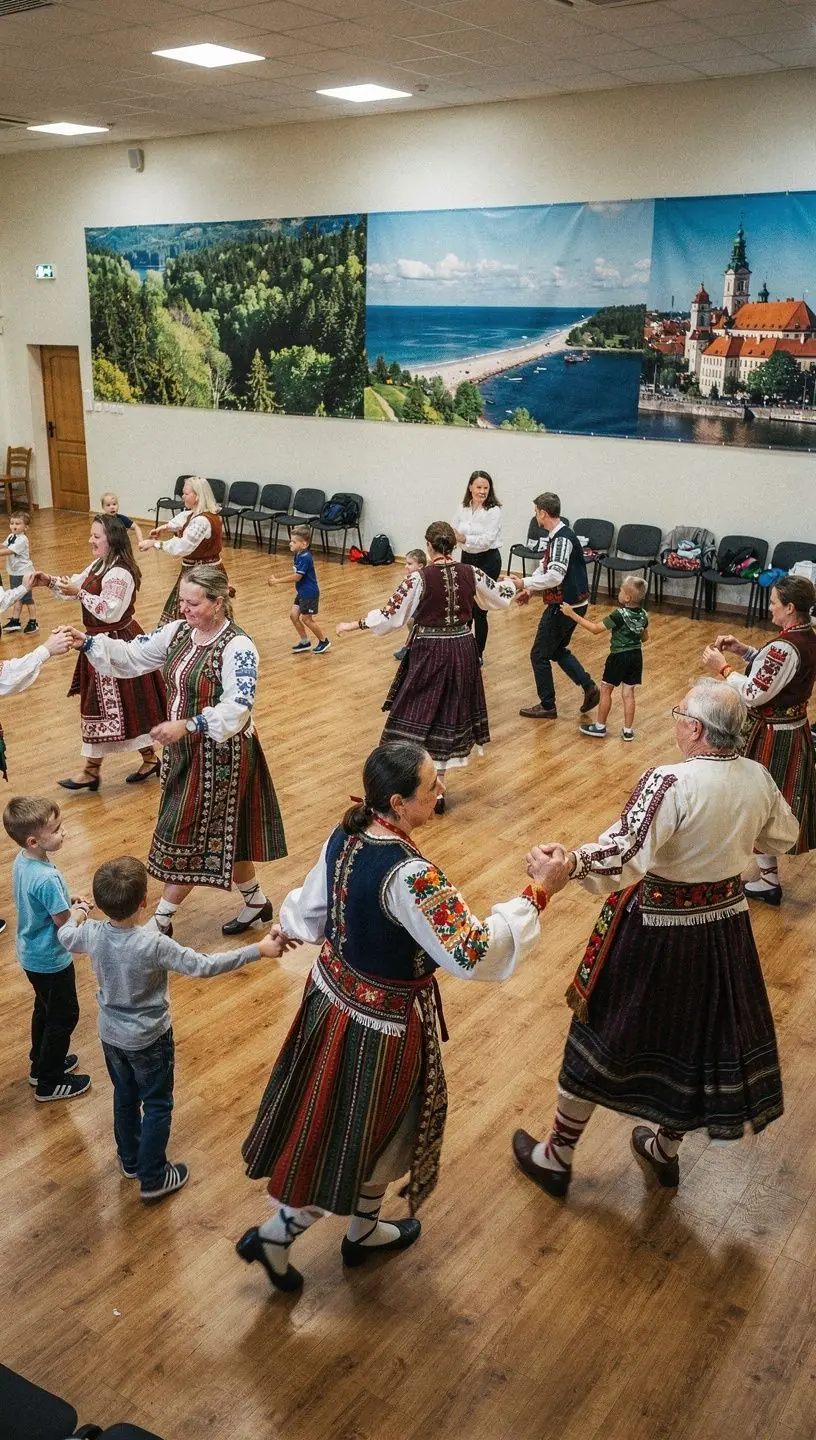 Seniori, kas kopā nodarbojas ar kultūras aktivitātēm un sociālajām spēlēm.